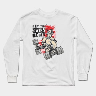 Let the gains begin - Crazy gains - Nothing beats the feeling of power that weightlifting, powerlifting and strength training it gives us! A beautiful vintage design representing body positivity! Long Sleeve T-Shirt